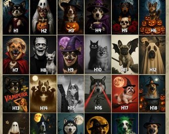 Custom Halloween Pet Portrait – Ghost-Themed Pet Art, Digital Pet Portrait, Canvas or Framed Poster, Halloween Decor, Gift for Pet Lovers