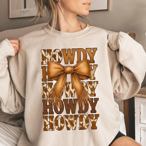 Western Cowgirl Howdy png, Brown Leather Bow png, Western Mama Design, Western Sublimation Shirt Design, Cowgirl Png, Coquette Cowgirl png