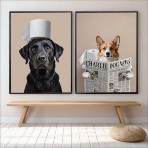 Funny Dog Bathroom Art Custom Pet Portrait Digital Download Personalized Pet Gift Printable Wall Decor with Name 14 Design Options