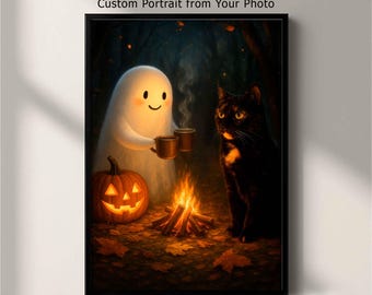 Custom Halloween Pet Portrait — Dog or Cat Photo to Spooky Art, Digital Download, Printable Wall Decor, Personalized Gift for Pet Lovers