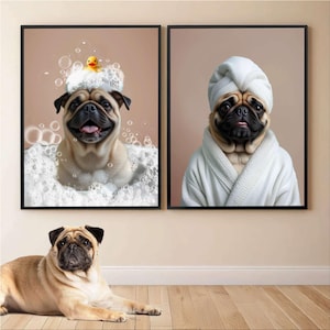 Custom Pet Portrait, Dog Bathroom Art, Funny Bathroom Poster, Dog in Toilet, Dog Reading Newspaper on Toilet, Pet Owner Gift