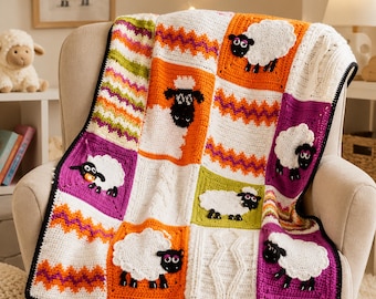 Sheep Crochet Blanket Pattern PDF, Farm Animal Baby Afghan, Nursery Crochet Blanket, Instant Download