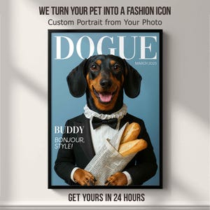 DOGUE Style Custom Pet Portrait – Elegant Pet Magazine Cover Wall Art – Personalized Gift for Pet Lovers, Unique Pet Wall Decor