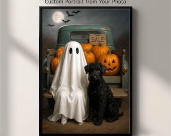 Halloween Pet Portrait — Custom Dog or Cat Artwork, Spooky Digital Download, Printable Wall Art, Personalized Gift for Pet Lovers