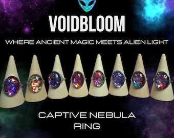 Handgemaakte Galaxy-ring: statement sieraden harsnevel, maat 10,5