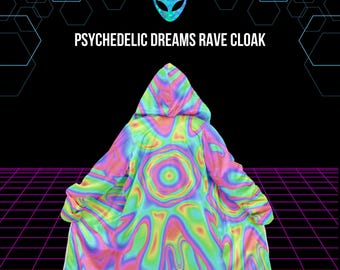 Psychedelic Dreams Fractal Rave-mantel: met fleece gevoerde mantel met ritssluiting en vier zakken
