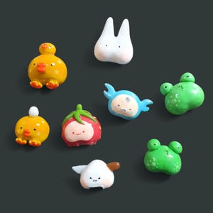 handmade magnet l kawaii vibrant hand-painted polymer clay figurine l rabbit, strawberry, onigiri, mermaid, chick, frog