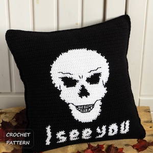 Crochet pattern for skull throw pillow cover - Home decor cushion crochet pattern US English