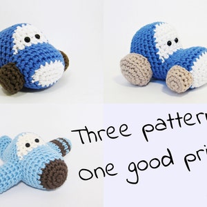 Padrões de crochê para veículos amigurumi - padrões de amigurumi - tutoriais de brinquedos de pelúcia para carros, aviões e tratores escritos em inglês americano