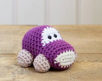 Car baby rattle organic cotton (choose your colors) - crochet amigurumi car