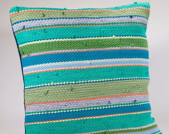 Pillow cover handwoven recycled t-shirts repurposed