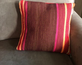 Pillow cover handwoven recycled t-shirts repurposed