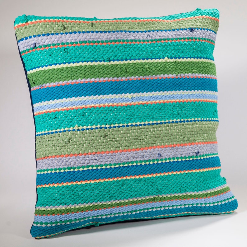 Pillow cover handwoven recycled t-shirts repurposed image 1