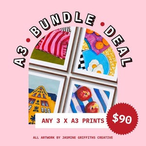 JasmineGCreative A3 Art Print Bundle: Colorful Hand Drawn Wall Art