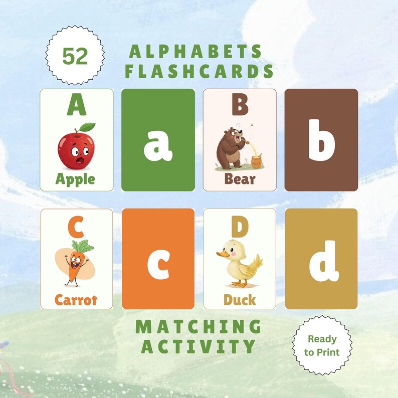 Printable Alphabet Flash Cards: ABC Learning, Handwriting Practice (PDF