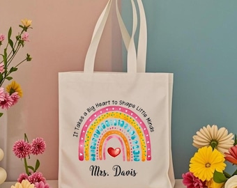 Personalised Teacher Bag, Custom Teacher Tote Bag, Rainbow Tote Bag, Teacher Gift, Graduation teacher gift,School Leaving Gift for Teacher