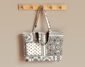 Gusset Tote Bag Sewing Pattern: Bandana Bag, Quilted, for Shopping, Instant Download