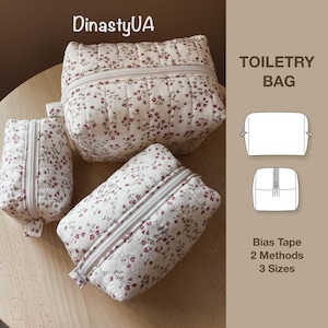 Trousse de toilette matelassée Patron de couture PDF : biais, tutoriel illustré, téléchargement immédiat