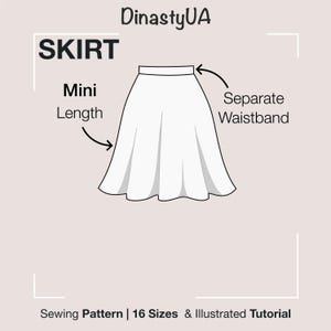 Mini Skirt Sewing Pattern PDF Circle Skirt Pattern Flared Skirt Pattern and Illustrated Instruction for Beginner 16 Sizes Instant Download
