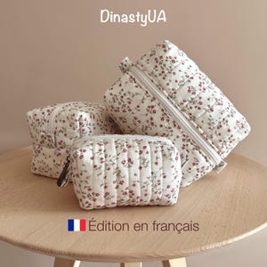 French Version - Quilted Toiletry Bag PDF Sewing Pattern: Bias Tape, Illustrated Tutorial, Instant Download
