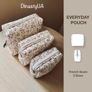 Quilted Pouch Sewing Pattern: French Seam, Illustrated Tutorial, Digital Download