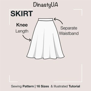 Midi Flared Skirt Sewing Pattern PDF Circle Skirt Pattern for Women 16 Sizes and Step by Step Illustrated Instruction Print At Home Pattern