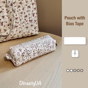 Patrón de costura en PDF para estuche de lápices con cinta al bies, tutorial ilustrado, descarga instantánea