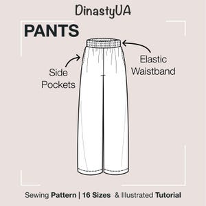 Women&#39;s Wide Leg Pants Sewing Pattern: Side Pockets, 16 Sizes, Beginner-Friendly PDF Tutorial