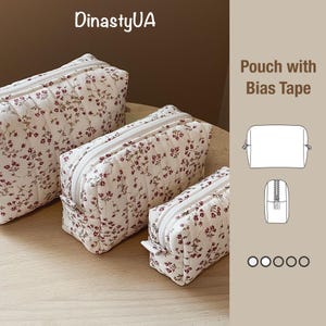 Cosmetic Bag PDF Sewing Pattern: Bias Tape, Quilted, Illustrated Tutorial, Instant Download