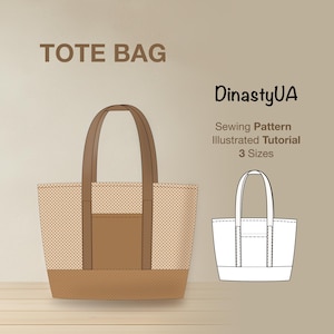 Tweekleurige gevoerde draagtas Naaipatroon: klein, medium, groot, met lange hengsels, voor beginners