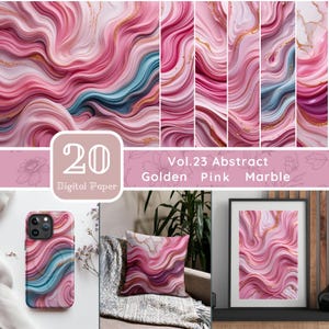 Abstract Golden Pink Marble Digital Paper, Digital Download, Instant Download, Wave Gold Pink Background, Commercial Use