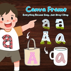 Alphabet Canva Frame Bundle, Letter Number Canva Element, Canva Photo Frame, Easy Drag and Drop Frame, Fill Your Own, Canva Template Pdf