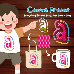 Alphabet Canva Frame Template, Editable Drag and Drop Letter Shape Canva Element, Fill Your Own Alphabet Letter Number, Doodle Canva Frame