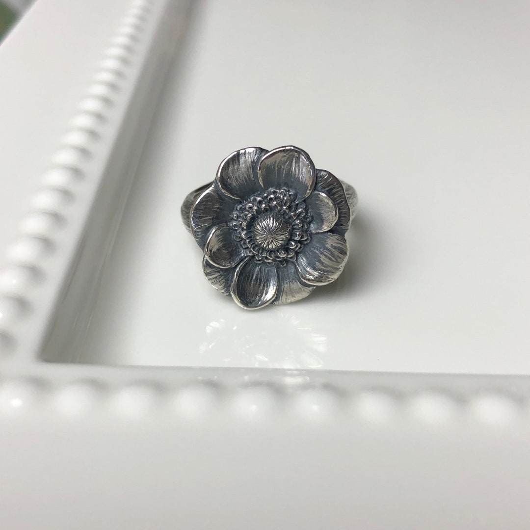 Anemone Flower Ring Sterling Silver Size 6.5 Can Be Resized - Etsy UK