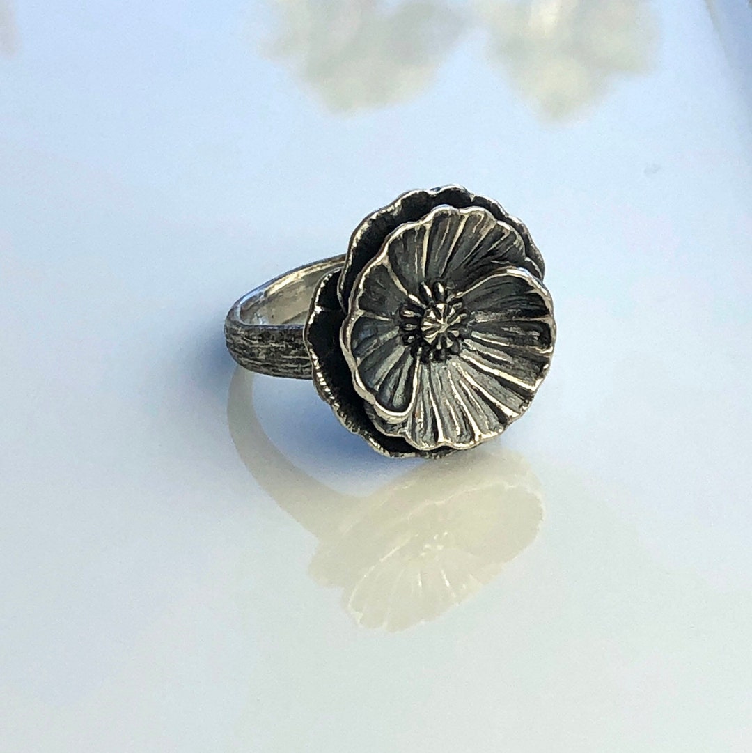 GENERICO Anillo De Plata Flor Amapola Circón