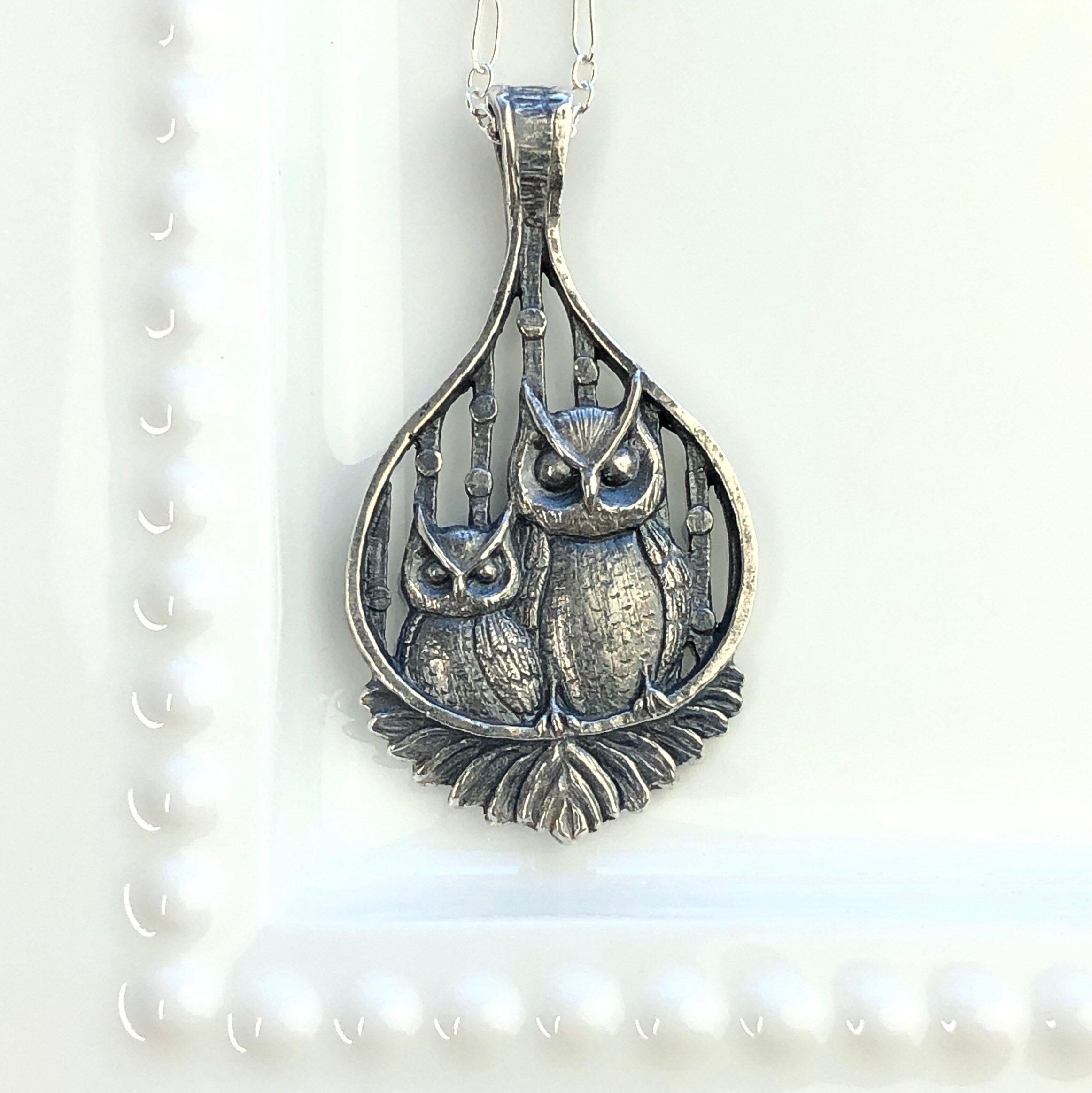 Perched Owls Pendant Sterling Silver - Etsy Canada