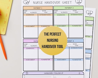 Nursing Handover Sheet, Nurse Brain Sheet, RN Shift Organizer, ISBAR Template (Printable PDF)