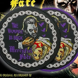 MERCYFUL FATE &#39;The Vampire Is Back&#39; Woven Patch, Heavy Metal patches, Underground Metal patches, Heavy Black Metal Battle Jacket,