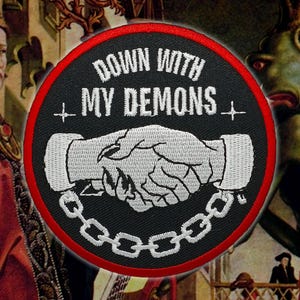 DOWNWITHMYDEMONS &#39;Logo&#39; Embroidered Patches, Occult patches,Battle jacket,Heavy Metal patches,Rock Demons patches,