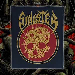 SINISTER &#39;Piece Of Skull&#39; Woven Patch, Old school Death Metal patches, Underground Metal patches, Old school Death Metal Battle Jacket,