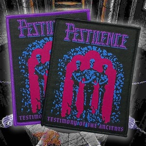 PESTILENCE「Testimony of the Ancients」織りパッチ、オールドスクールデスメタルパッチ、バトルジャケット、メタルパッチ、