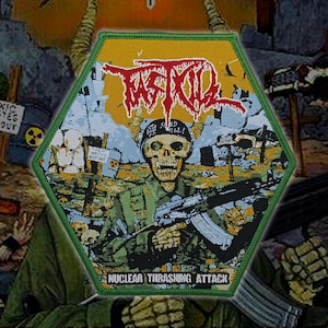 Parche tejido FASTKILL "Ataque nuclear devastador", parches de Thrash Metal, chaqueta de batalla, parches de bandas de rock, parches para coser, apliques