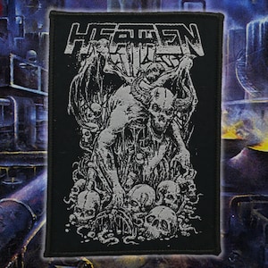HEATHEN &#39;Skull&#39; Woven Patches, Thrash Metal patches, Metal patches,Battle Jacket,