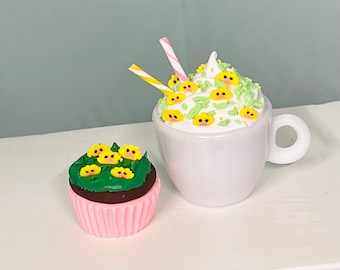 Mini Easter Cupcake and Drink for 14- 18" doll-cocoa,accessories, 1/3 scale