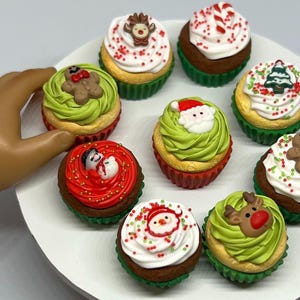 Mini Christmas cupcake faux food 1/3 scale for 14.5”- 18” doll-elf props- dollhouse accessory- holiday snacks