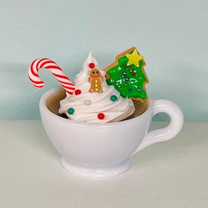 Mini Christmas Hot Chocolate -1/3 scale to fit American 14- 18" dolls BJD, elf props-  gingerbread cocoa