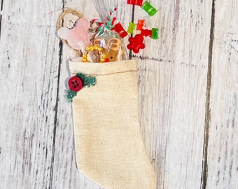 Filled Christmas Stocking for  BJD or other11.5- 12" doll 1/6 scale