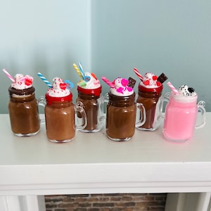 Mini Frozen Drink 1/3 scale for American 18" dolls, OG, bjd, Smart Doll- hot cocoa, heart sprinkles, doll house food, kitchen accessories