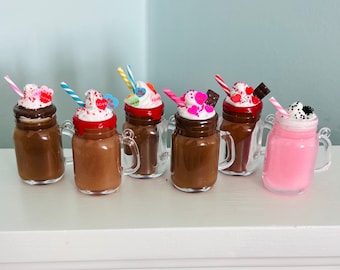 Mini Frozen Drink 1/3 scale for American 18" dolls, OG, bjd, Smart Doll- hot cocoa, heart sprinkles, doll house food, kitchen accessories