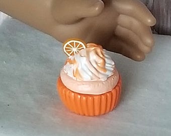 Mini Orange Swirl cupcake faux food 1/3 scale for American 14.5- 18” doll like- doll accessory snacks